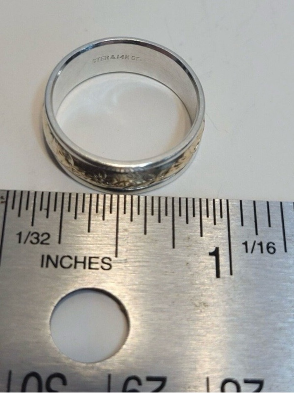 Women’s 14k Gold Filled Inlay/Sterling Silver floral band 🌟 - Picture 7 of 8